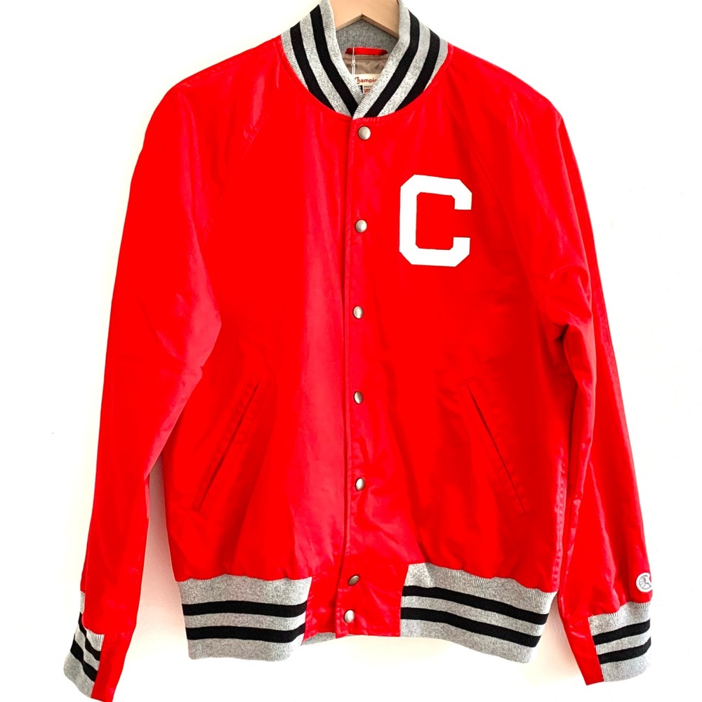 Champion Satin Graphic Bomber in Red
